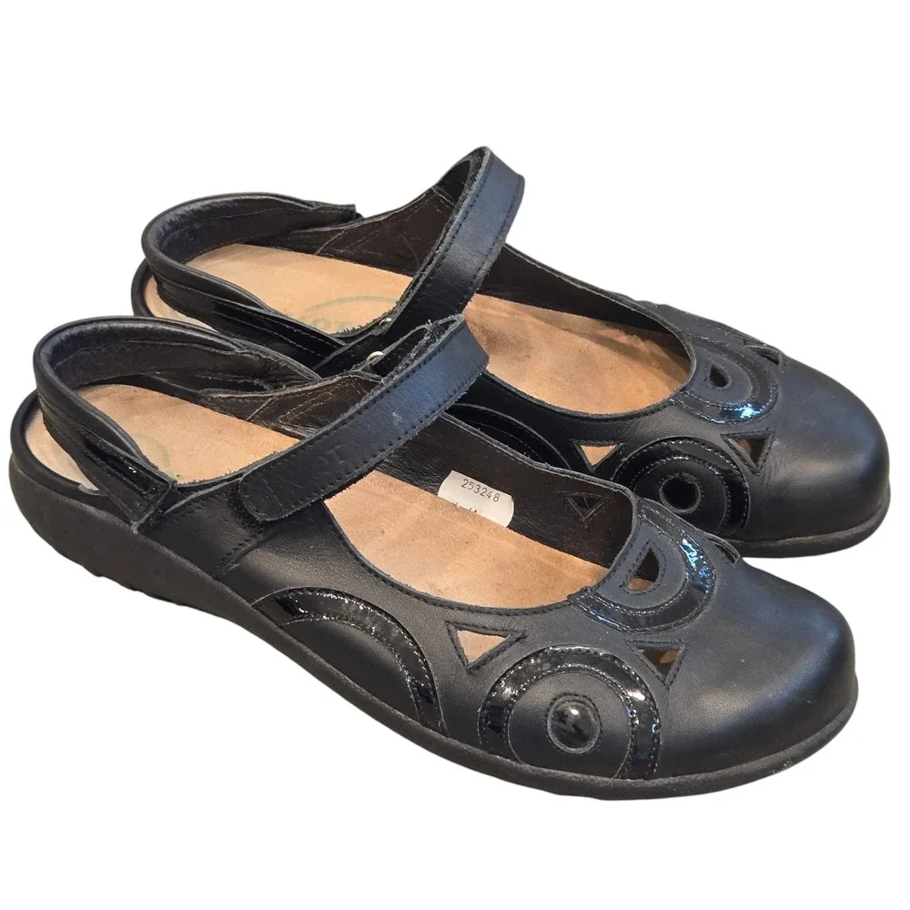 Naot Rongo Mary Jane Shoes Womens 41 / 10 Black Leather +Patent Comfort Strap